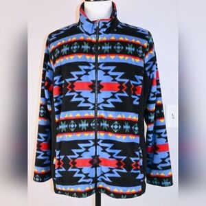Vintage Chaps Sport Blue Azetec Southwest Fleece 3X Mens Full Zip